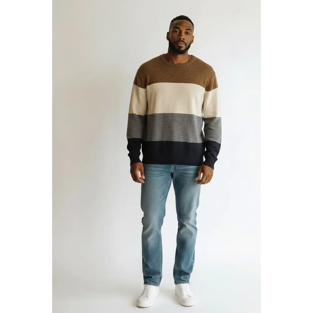 J.Crew Colorblock Sweater Medium Brown Cream Gray Navy Wool Blend Pullover